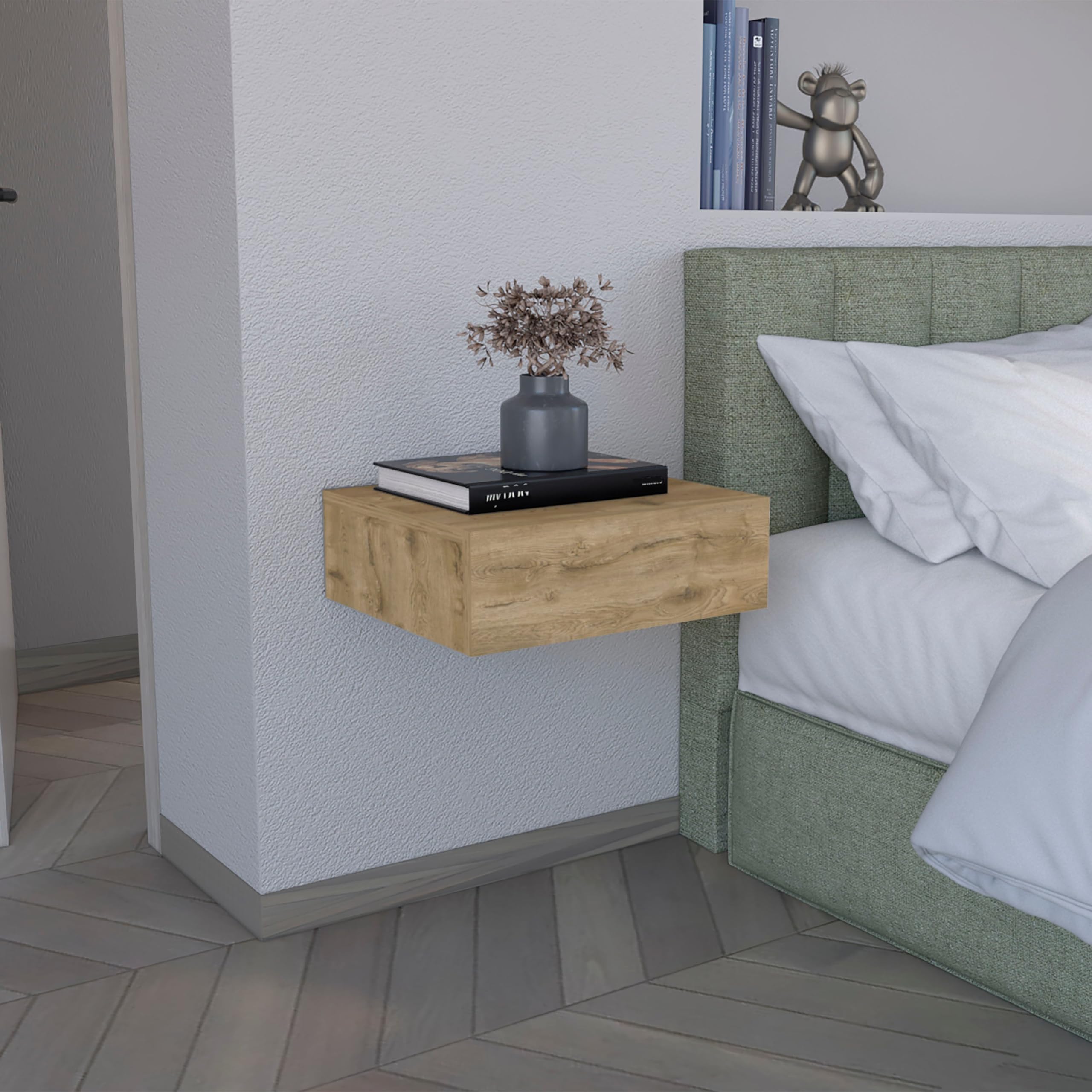 Floating Nightstand 5" H, Modern Wall-Mounted Bedside Shelf With Drawer, Macadamia